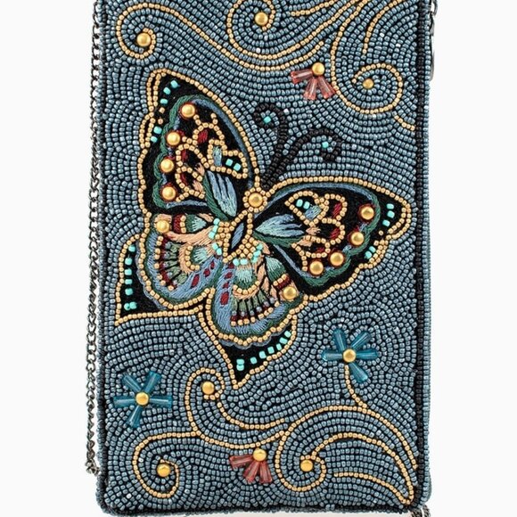 MARY FRANCES Mariposa Beaded Butterfly with Blue Crossbody Phone Bag - Picture 1 of 4